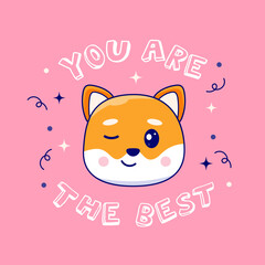 You are the best vector card with cute dog. Postcard for a friend