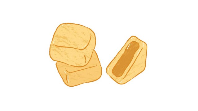 Whole rectangle and slice pineapple cakes in cartoon footage video