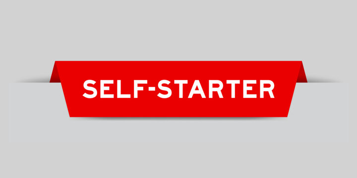 Red Color Inserted Label With Word Self Starter On Gray Background