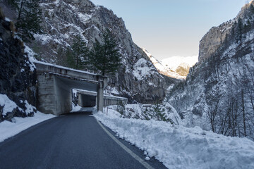 Fototapeta premium Snowy mountain road in Ligurian Alps, Italy