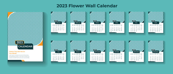Wall calendar 2023 template design,Modern 2022 wall calendar design for flower brand