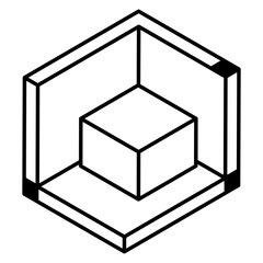 Design cube in 3d shape, line icon