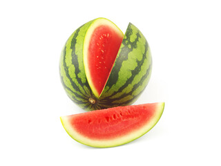 Watermelon and one watermelon slice isolated on white background