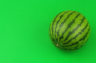 Whole watermelon on green background with room for text.