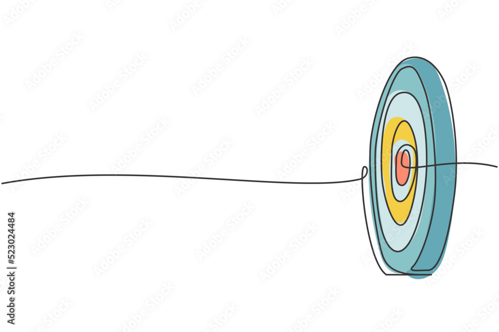 Poster continuous one line drawing of circle target dartboard. focus and concentration exercise sport. busi