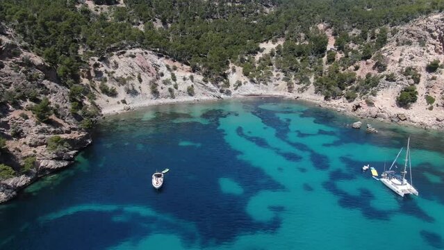  Cala Blaca beautiful panoramic view of a beach in the seacost of the island of Mallorca. Consept of holiday, summer, relax and enjoy	