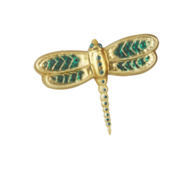 Decorative ceramic dragonfly in flight isolated on background with cut out transparent
