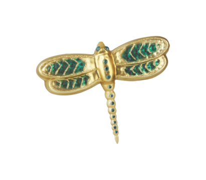 Decorative ceramic dragonfly in flight isolated on background with cut out transparent