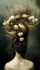 Obraz Kobieta z białymi kwiatami we włosach