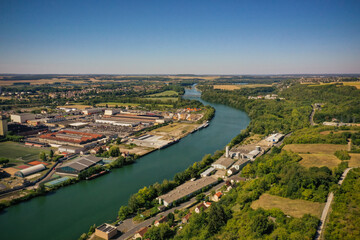 aerial view on the city of Montereau Fault Yonne