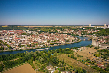 aerial view on the city of Montereau Fault Yonne