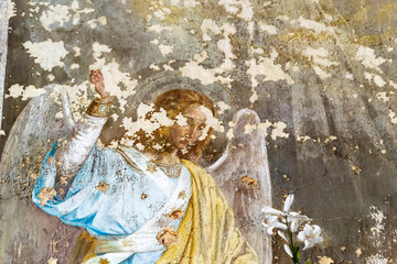 Frescoes on the wall of an abandoned Orthodox church