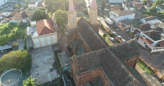 aerial view over the city of uberaba, focusing on the church s&atilde;o Domingos and the city center
