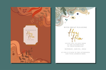 Elegant floral wedding invitation card in scandinavian colors