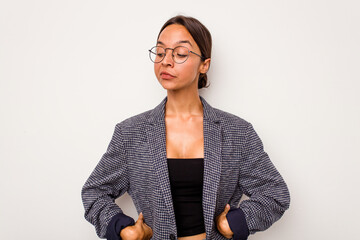 Young hispanic woman isolated on white background dreaming of achieving goals and purposes