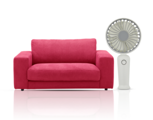 furniture red sofa has a fan on the side isolated on background with cut out transparent