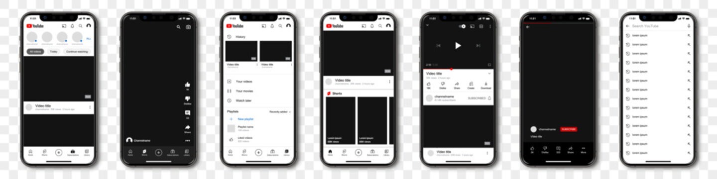 Iphone With Youtube App Mockup In Screen. Youtube Interface Template