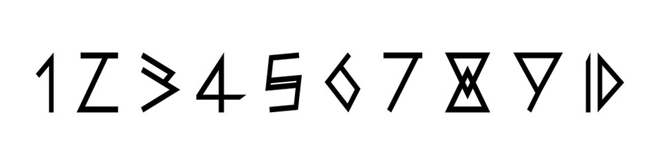 Modern runic numbers. Vector illustration isolated on white background.