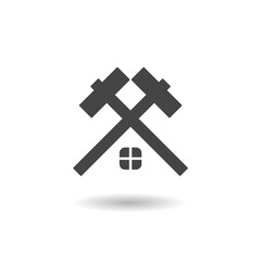 Fototapeta premium Hammer roof real estate icon with shadow