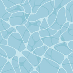 Seamless vibrant blue water surface texture with sun reflections. Vector illustration