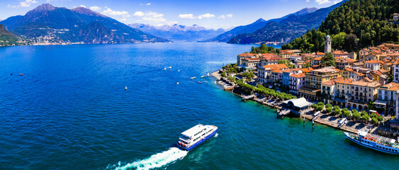 One of the most beautiful lakes of Italy - Lago di Como. aerial panoramic view of beautiful...