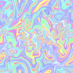 Holographic seamless pattern. The effect of flowing iridescent liquid. Psychedelic effect. Fairy tale unicorn trend background. 90s fashion..
