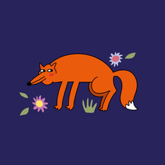 Funny vector fox illustration. Cartoon animal illustration.
