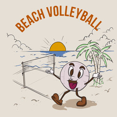 beach volleyball. smile mascot vector illustration with face. for vintage retro logos and branding. funky vintage style cartoon face vector illustration