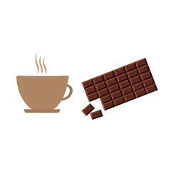 A cup of coffee and a bar of chocolate on a white background. Vector illustration in a flat style
