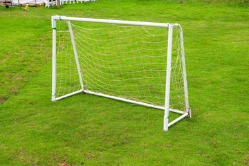 Close-up of small goal on a leisure football field