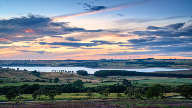 Derwent Reservoir at Dusk, in the Dark Skies section of the Northumberland 250, a scenic road trip though Northumberland with many places of interest along the route