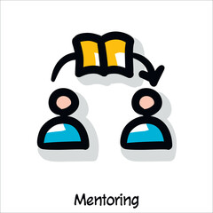Mentoring scribing, sketchnoting visual note icon. Minimal vector illustration. Editable outline, color, shadows. Infographics doodle symbol
