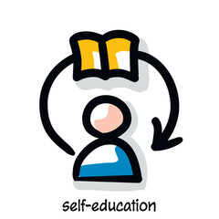 Self-education, scribing, sketchnoting visual note icon. Minimal vector illustration. Editable outline, color, shadows. Infographics doodle symbol
