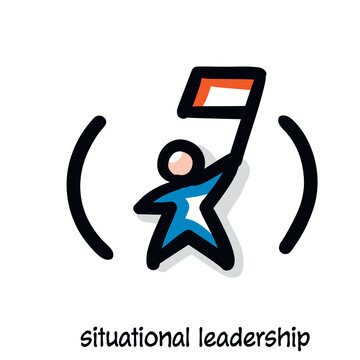 Situational leadership scribing, sketchnoting visual note icon. Minimal vector illustration. Editable outline, color, shadows. Infographics doodle symbol
