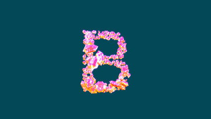 colorful vivid pink and orange glamorous gems letter B on blue, isolated - object 3D rendering