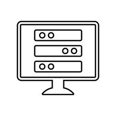 Fototapeta premium Computer, database, server outline icon. Line art vector.
