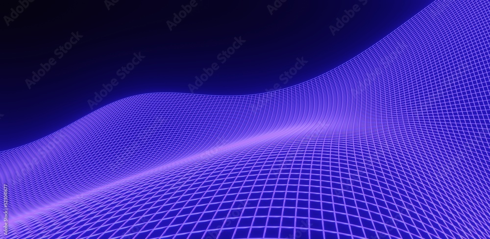 Poster abstract technology background neon curved pattern of grid 3d render
