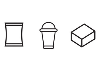 packaging icons. box, glass and package. collection of black and white icons. line. web. 
product. signs and symbols