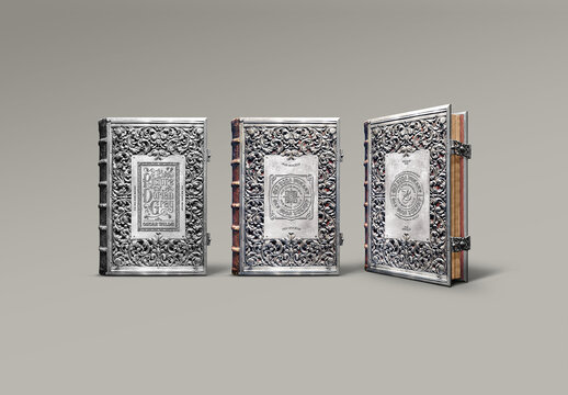 Book Mockup Old Antique Metal Leather