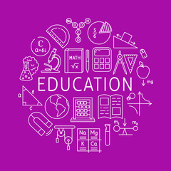 Education round concept poster in line style