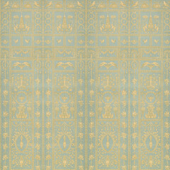 Pale Blue and Cream Decorative Bird, Floral, and Fruit Frises Pattern