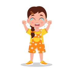 Cute girl crying, girl in a dress. Vector illustration