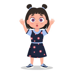 Fototapeta premium Cute little girl got scared, vector illustration.