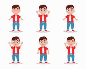 Cartoon boy in different poses and characters set. Vector illustration