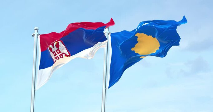 Serbia vs Kosova flag waving 4k 