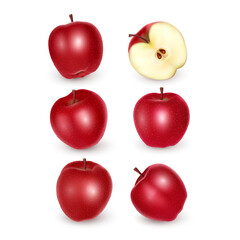 Red apple, set of red apples on white background, vector illustration
