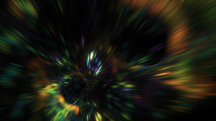 Abstract golden and green fireworks. Fantastic holiday background. Digital fractal art. 3d rendering.