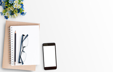 Fototapeta na wymiar White minimal office desk table with smart phone