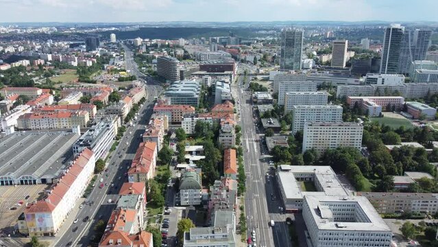 Aerial view of Prague and main route D1, Praha 4, Czech Republic, Europe