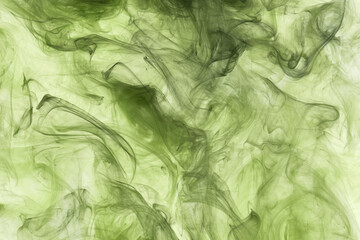 Green smoke abstract background, acrylic paint underwater explosion